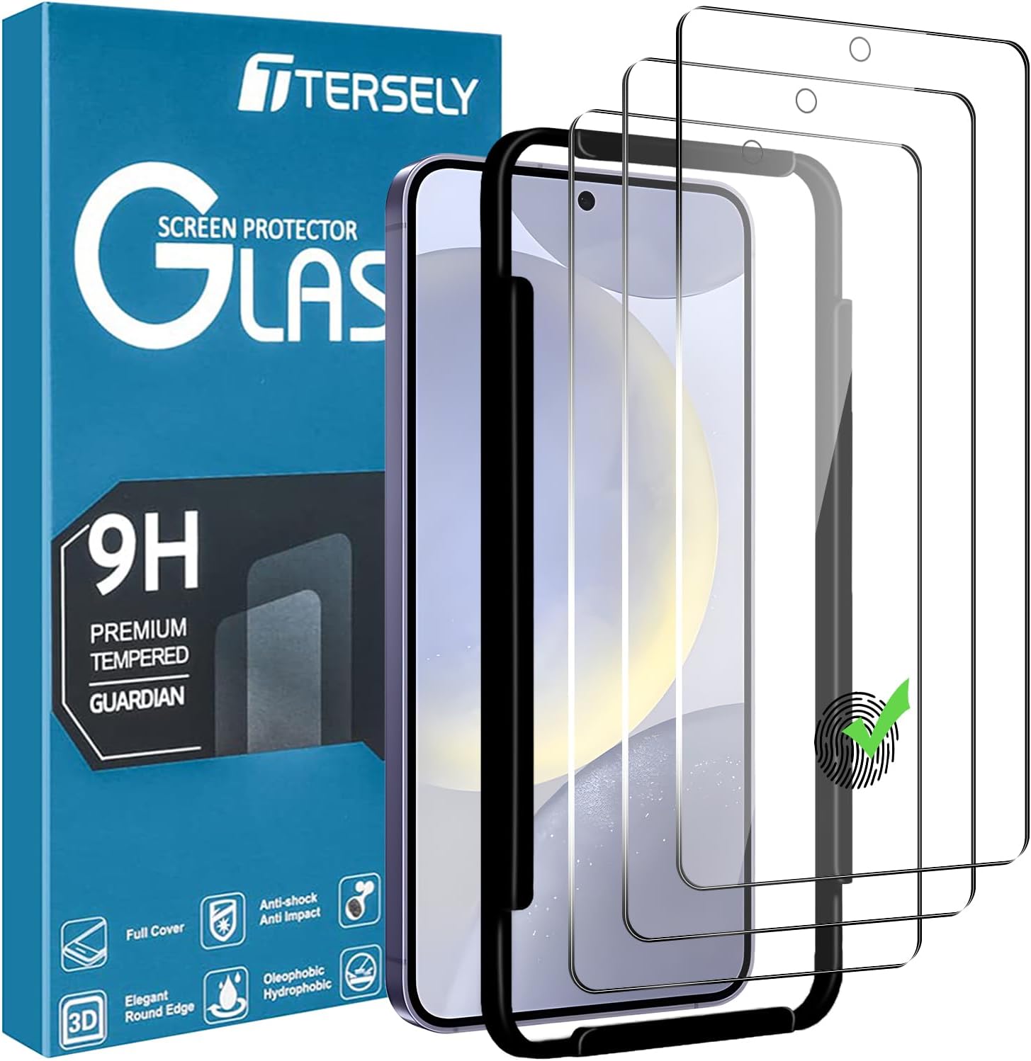 T Tersely[3-Pack] 9H Tempered Glass Screen Protector for Samsung Galaxy S24 Plus 5G, with Installation Alignment Frame, Support Fingerprint Unlock, Case Friendly, Anti-Scratch Film