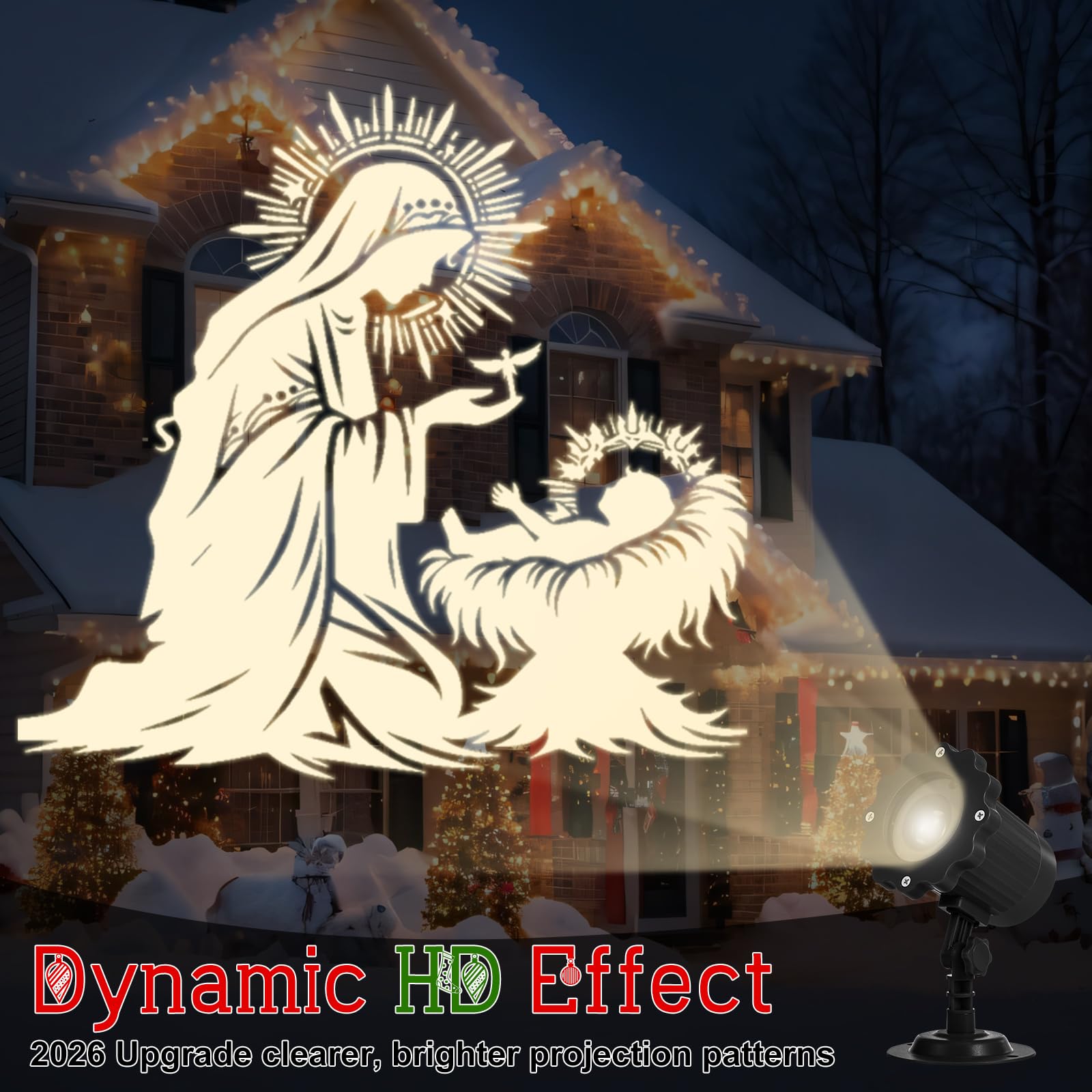 BBTO Proiettore di Luci Natalizie 1 Pezzo – Effetto Dinamico, Proiezione Simile a Ologramma 3D, Funzione Timer, Proiettore Natalizio per Interni ed Esterni, Motivo Presepe di Natale