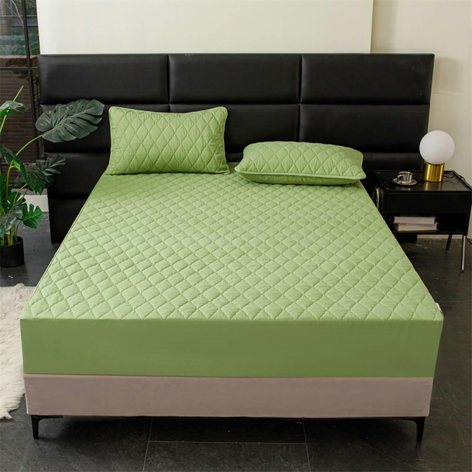Sábana y funda de almohada para cuna de 220 x 200 cm, juego de sábanas de 3 piezas de poliéster y algodón, 2 fundas de almohada de 48 x 74 cm, sábanas Super King (200 x 220 cm), color verde