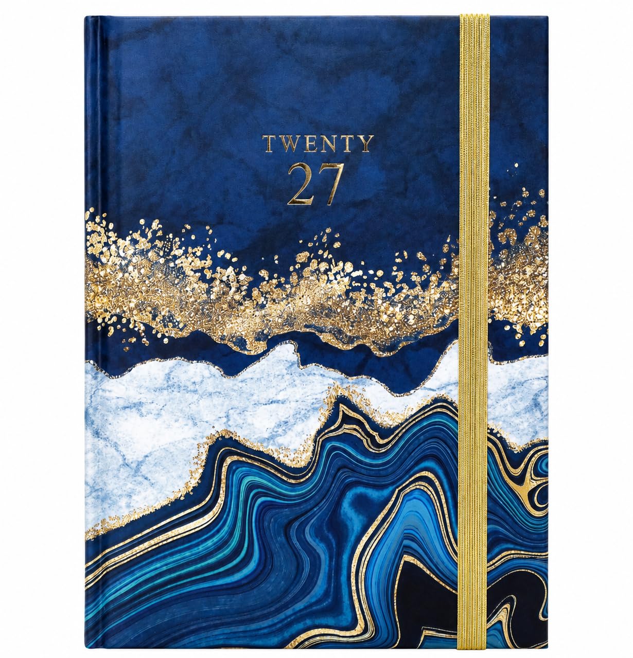 Sixstore 2027 A5 Week to View Diary, Marble Cover | Hardback Casebound, Weekly Planner, Elastic Strap, Ribbon Marker, Year Planner & Appointment Organiser