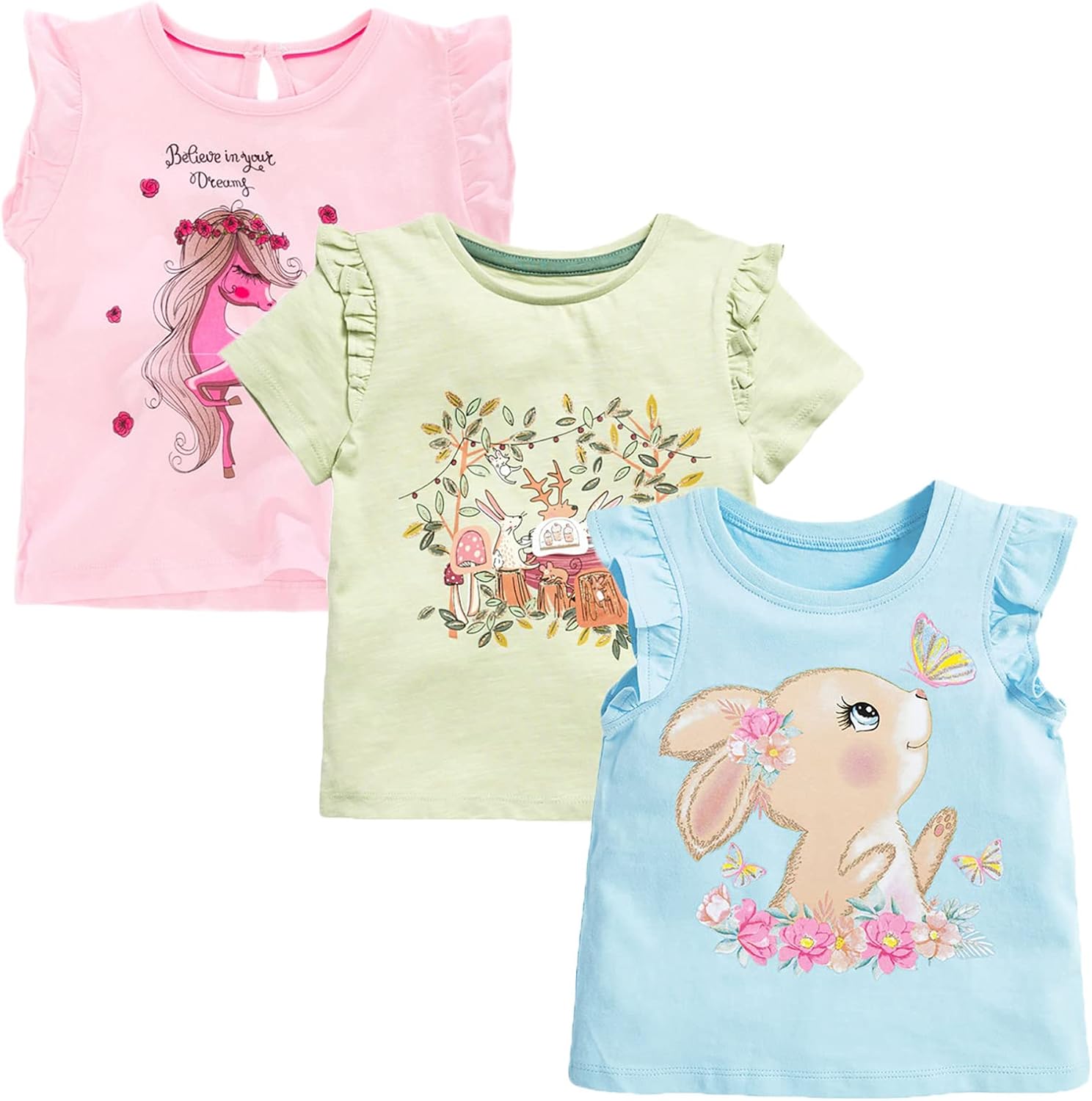 HILEELNAG Girls' Tees Short Sleeve Cotton Casual Graphic T-Shirts Easter Summer Tops 3Packs - Image 6