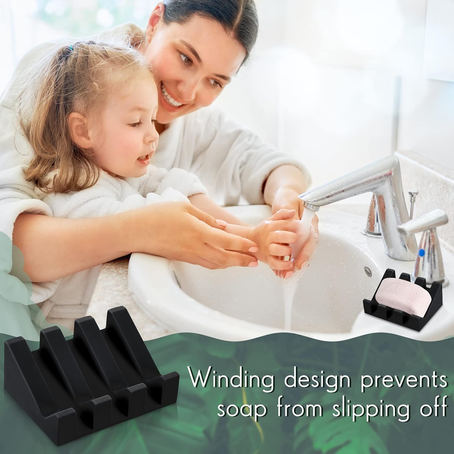 Cunhill 2 Pieces Soap Dish, Silicone, Black