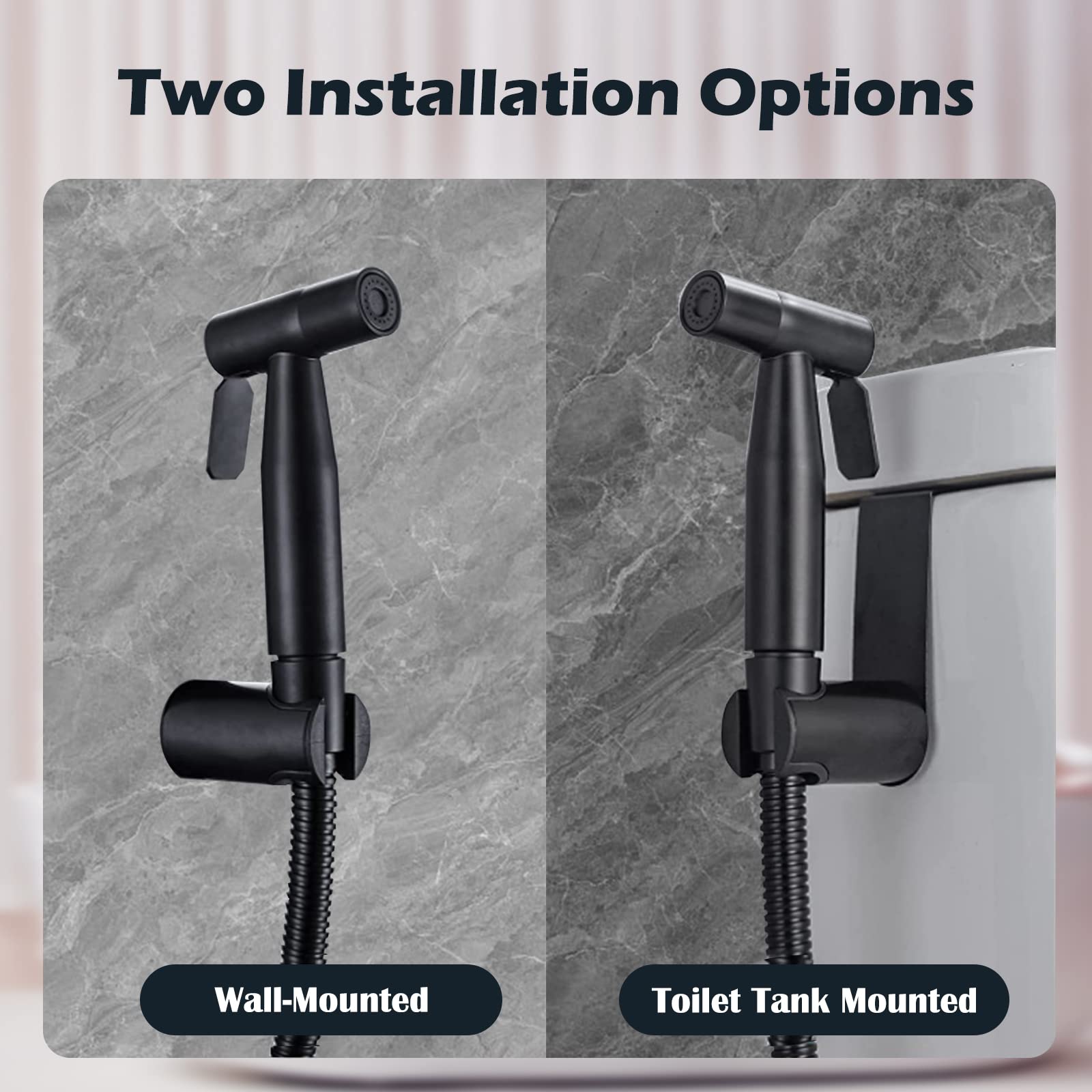 Set di doccetta per bidet, in acciaio inox spazzolato, bidet con valvola G1/2" e un adattatore G3/8" per doccia, bagno, carta igienica, pulizia dei pannolini (nero)