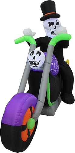 Miniatura 3 de Esqueleto inflable de Halloween de 6 pies de largo para montar en motocicleta, luces LED, decoración al aire libre e interior, decoración de patio,