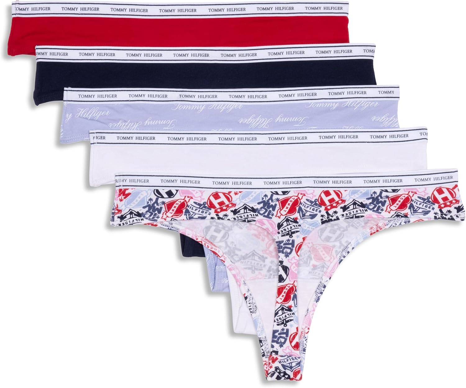 Tommy Hilfiger womens Classic Cotton Thong Underwear With Logo Waistband 5-pack - Image 3