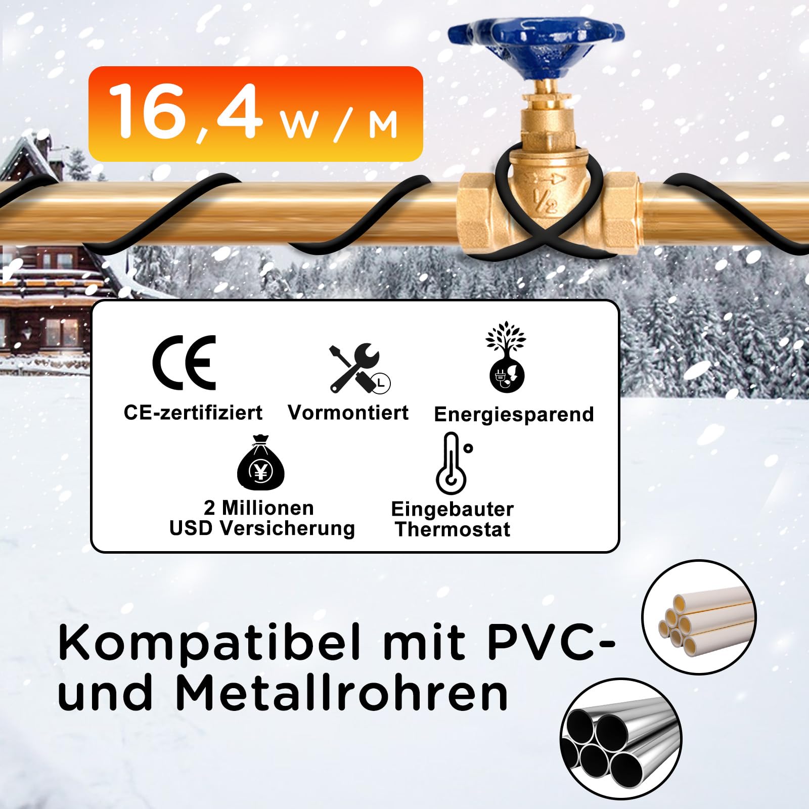 HEATIT JHSF 36m preassemblato Cavo di Riscaldamento autoregolante per Tubi con termostato