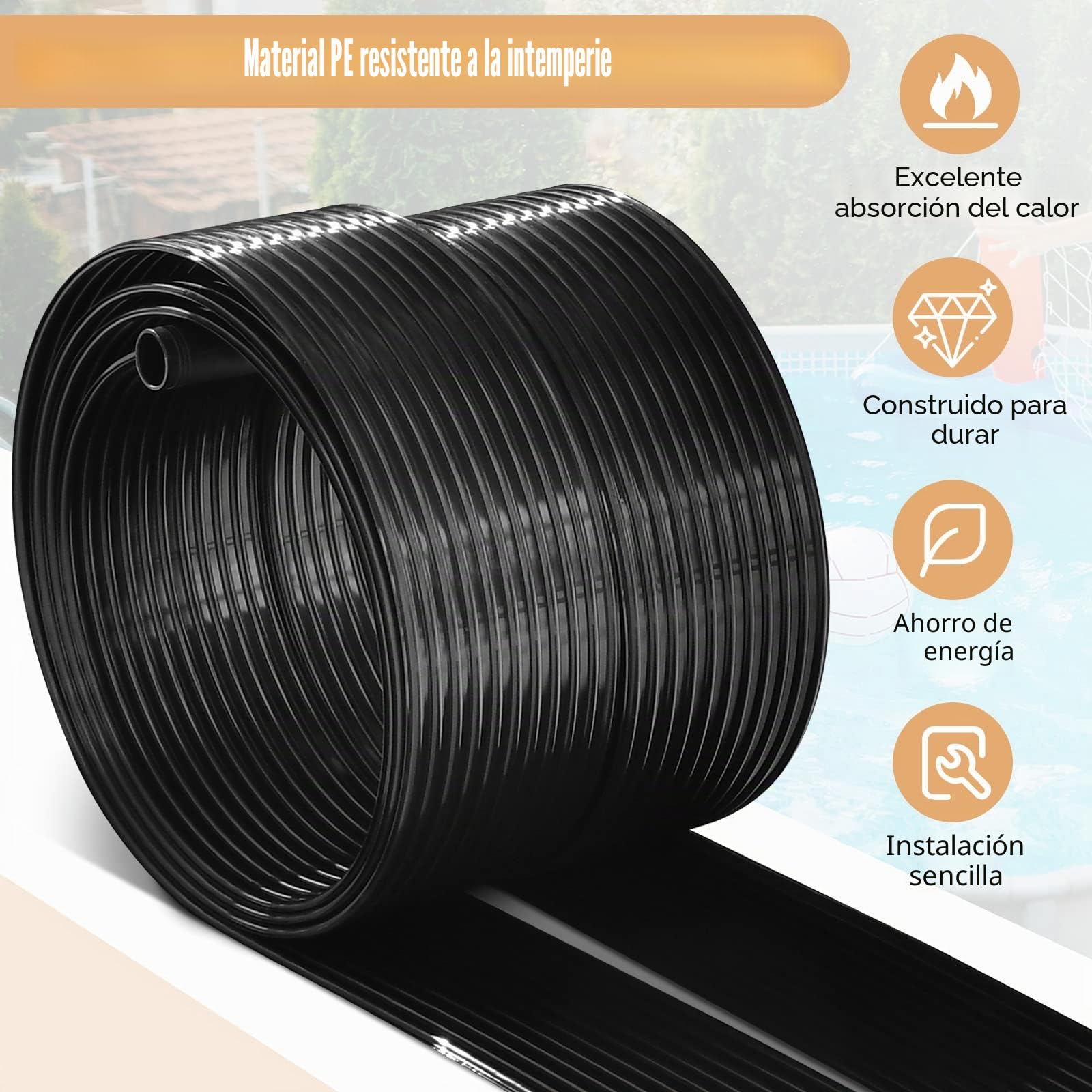 RELAX4LIFE Calentador Piscina Solar PE para Piscinas Elevadas y Subterráneas 12000-25800 L, Calentador Agua con Accesorios Completos, 2 Panel Solar Resistente a los Rayos UV (Negro, 600x75cm)