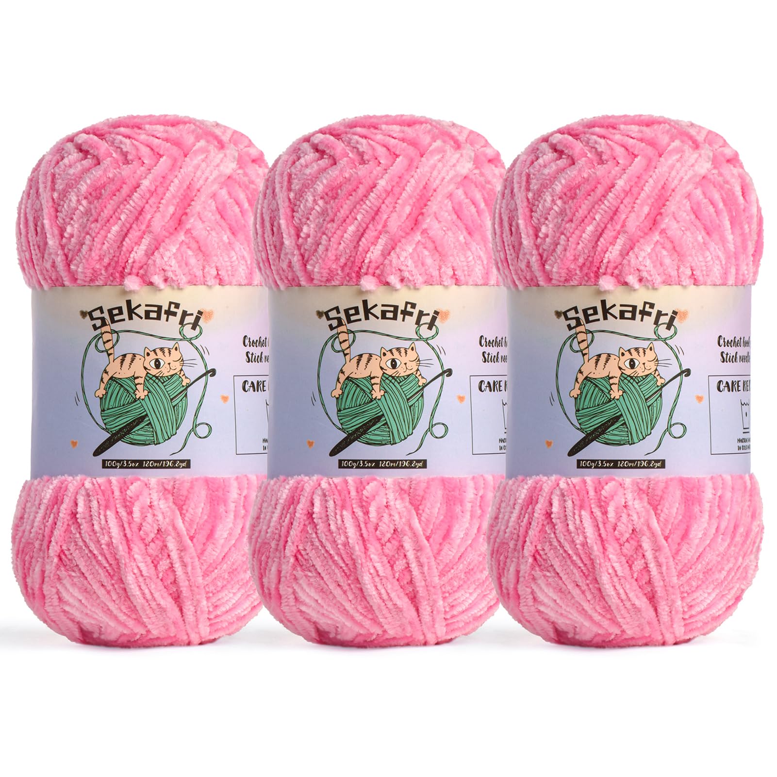 Fuzzy Chenille Yarn for Crocheting Amigurumi Crochet Yarn 3 Rose