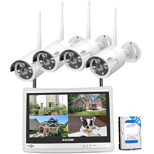 [16CH Expandable] Hiseeu Home Security System, 24/7 Recording 5MP Wired Plug-in Powered Outdoor Bullet Cameras, 2.4G/5G WiFi Pro, 4K NVR with 12" LCD Monitor, 3TB HDD, Night Vision, IP65