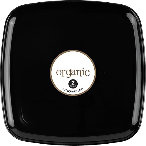 Miniatura 5 de Plasticpro Bandejas de plástico para servir  Platos redondos para servir con borde dorado de 14 x 14 pulgadas desechables para fiestas, paquete de 2