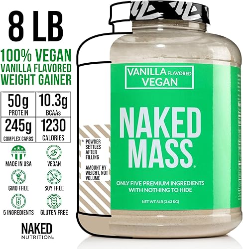 Vista 13 de Naked Vegan Mass - Proteína en polvo natural vegana, 8 libras a granel, sin OMG, sin gluten, sin soja y sin lácteos. Sin ingredientes artificiales