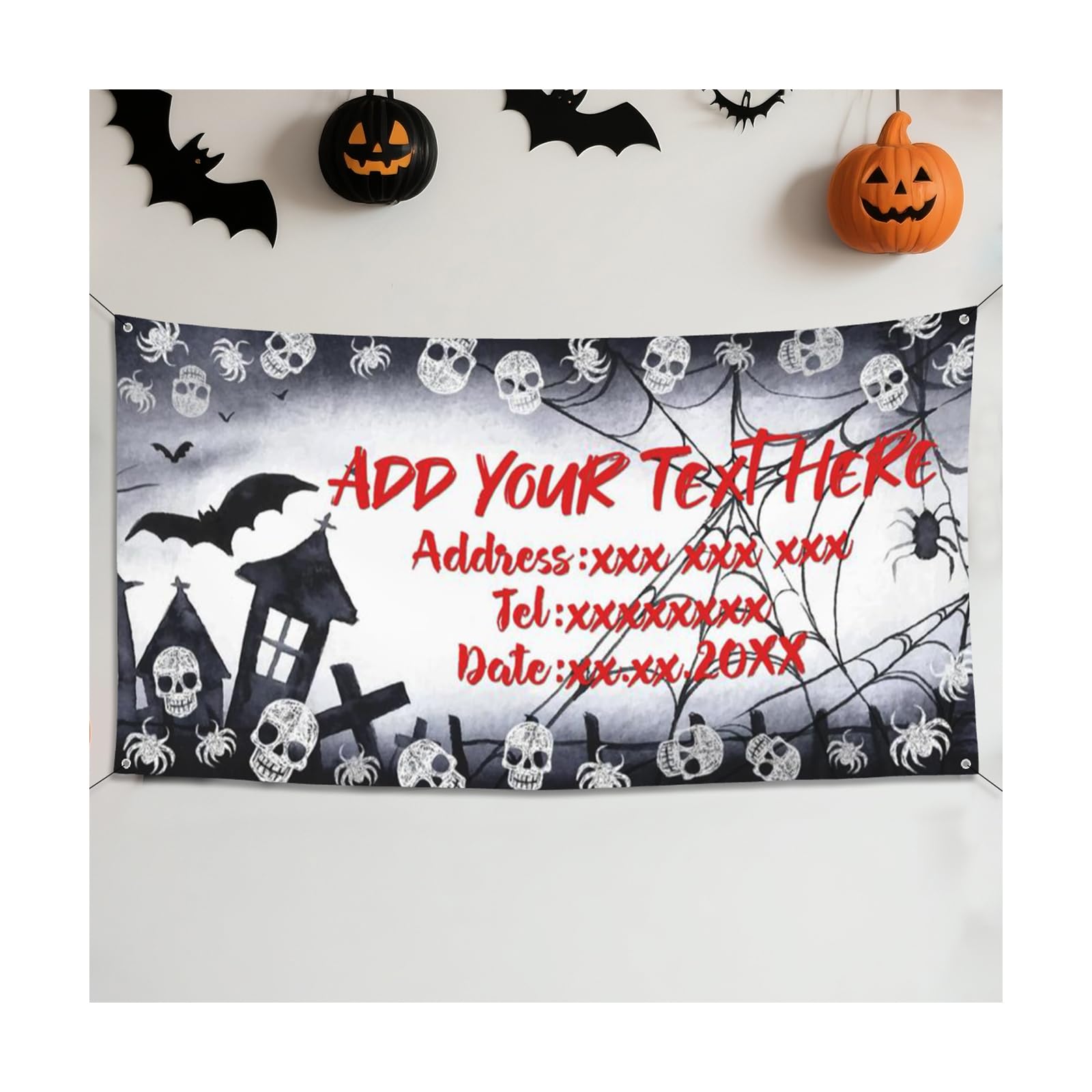 Personalised Halloween Banner Decoration Add Your Own Photo Text Happy Halloween Party Banner Decorations Sign for Front Door Porch Outside Yard Home Party Supplies