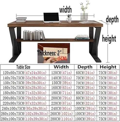 Miniatura 7 de Mesa moderna de madera maciza de metal escritorio de computadora de oficina en casa escritorio de estudio con estante de almacenamiento tablero de