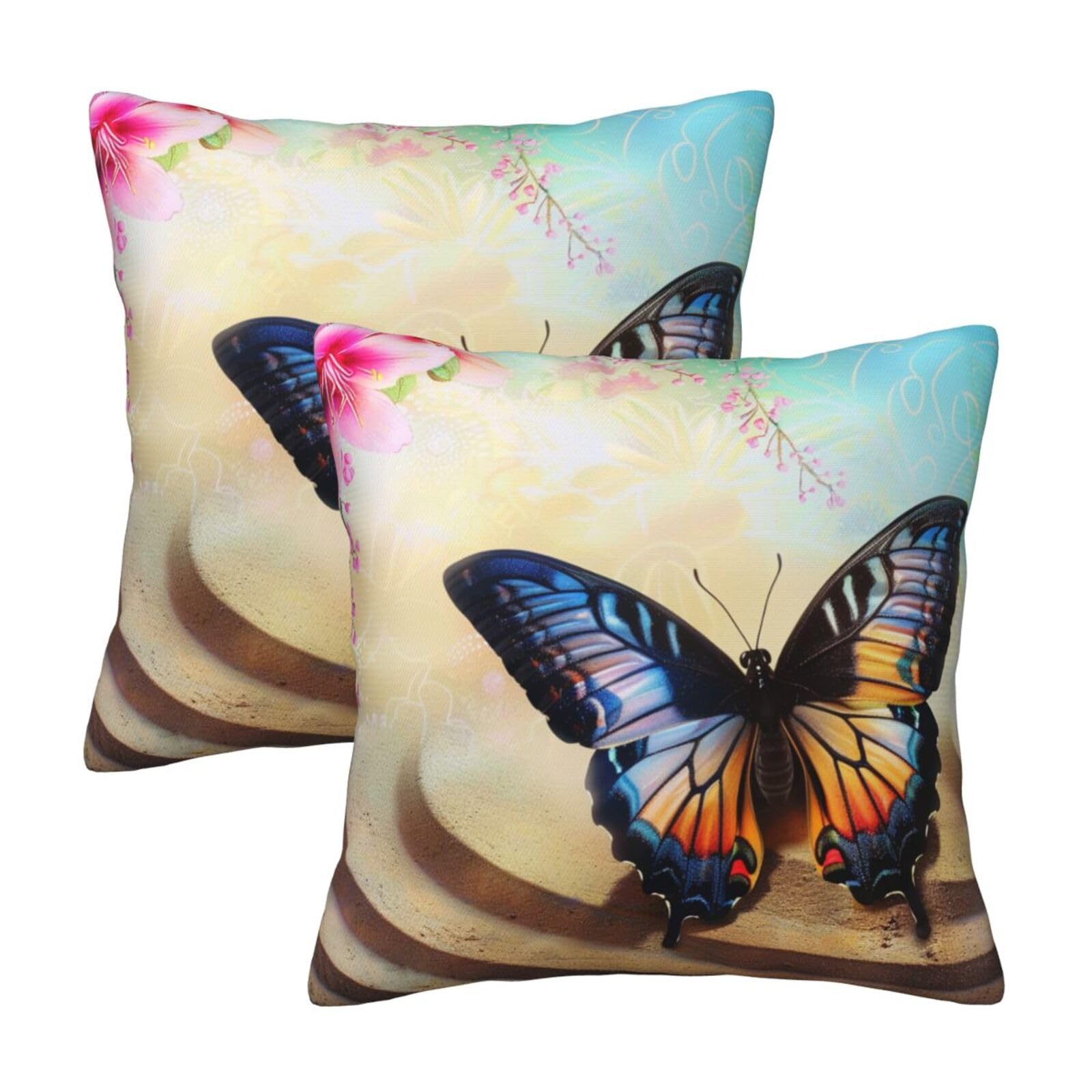 kkvhhyuo Butterfly Design Print Pillow Covers Set of 2, Square Decorative Cushion Covers with Hidden Zipper, Throw Pillow Cases for Living Room Sofa Bed Chair, 50x50 cm