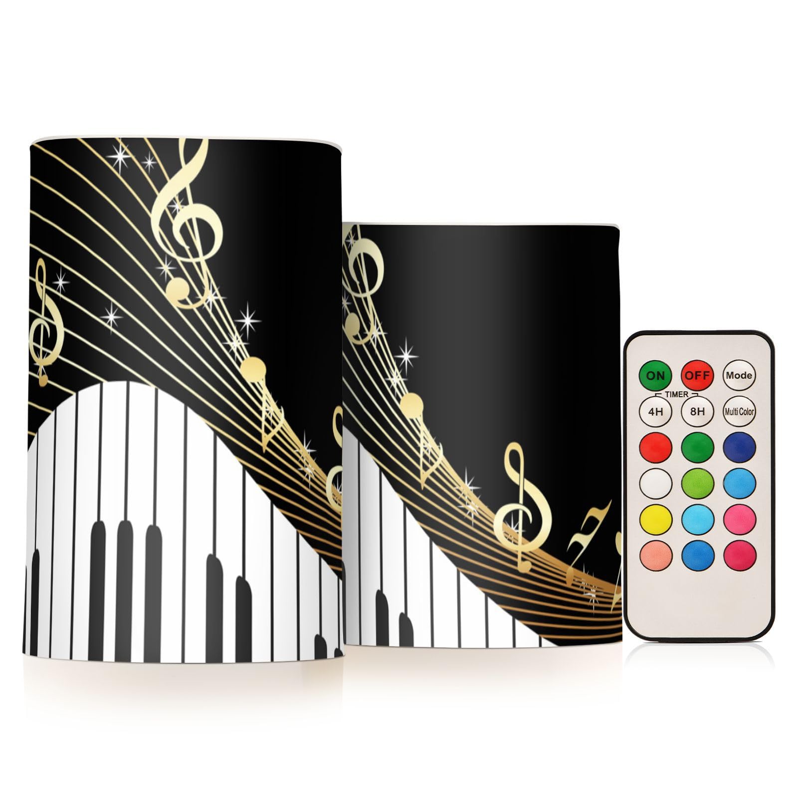 JUMBEAR Musical Note Flameless Candles with Remote Control and Timer, Waterproof LED Pillar Candles for Indoor Outdoor Holiday Party Decor, 2 Pack