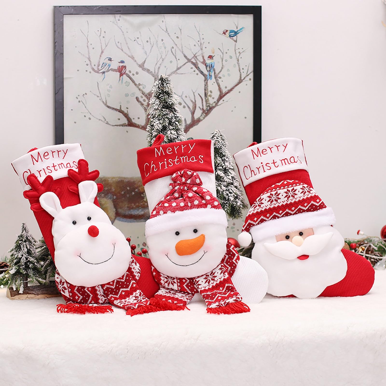 Nikolausstrumpf Groß, Weihnachtsstrumpf 3er Set, Nikolausstiefel zum Befüllen Weihnachtsstrumpf Geschenkbeutel, Weihnachten Weihnachtsstrumpf Personalisiert Kamin Weihnachtsdeko