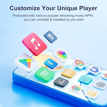 80GB MP3 Player with Bluetooth and WiFi, Android MP3 & MP4 Players with 4 Touchscreen and Speaker, Spotify Music Player with FM Radio, Audible, Amazon Music, Play Store (Blue)