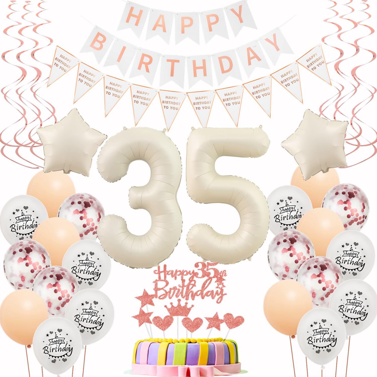 Luftballons 35 Geburtstag Frauen Beige Roségold Deko 35. Geburtstag Frauen Tortendeko 35 Geburtstagdeko 35 Jahre Frau deko Beige Ballon 35. deko Happy 35th Birthday
