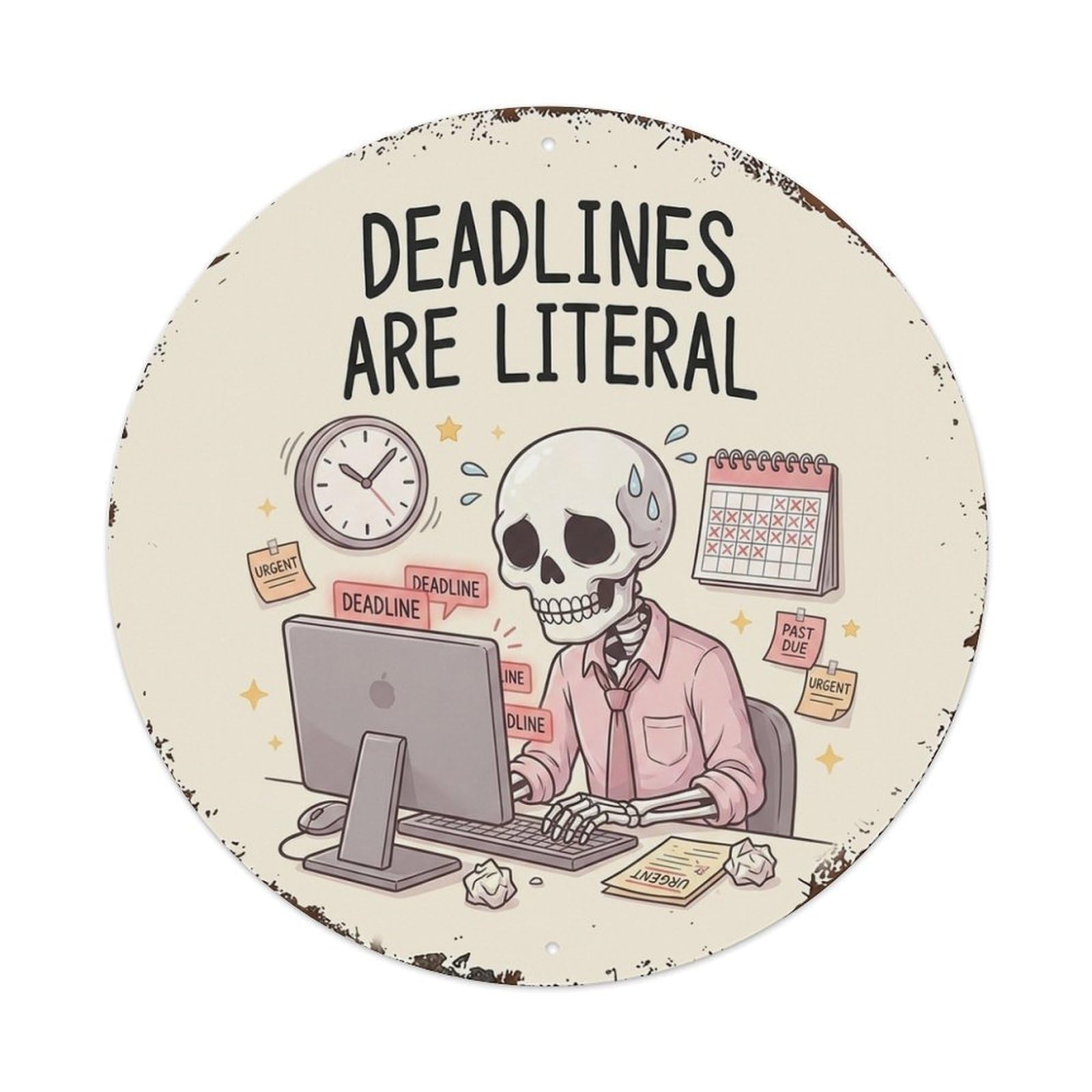 Deskwork Skeleton Deadlines Are Literal Funny Quote Metal Tin Sign