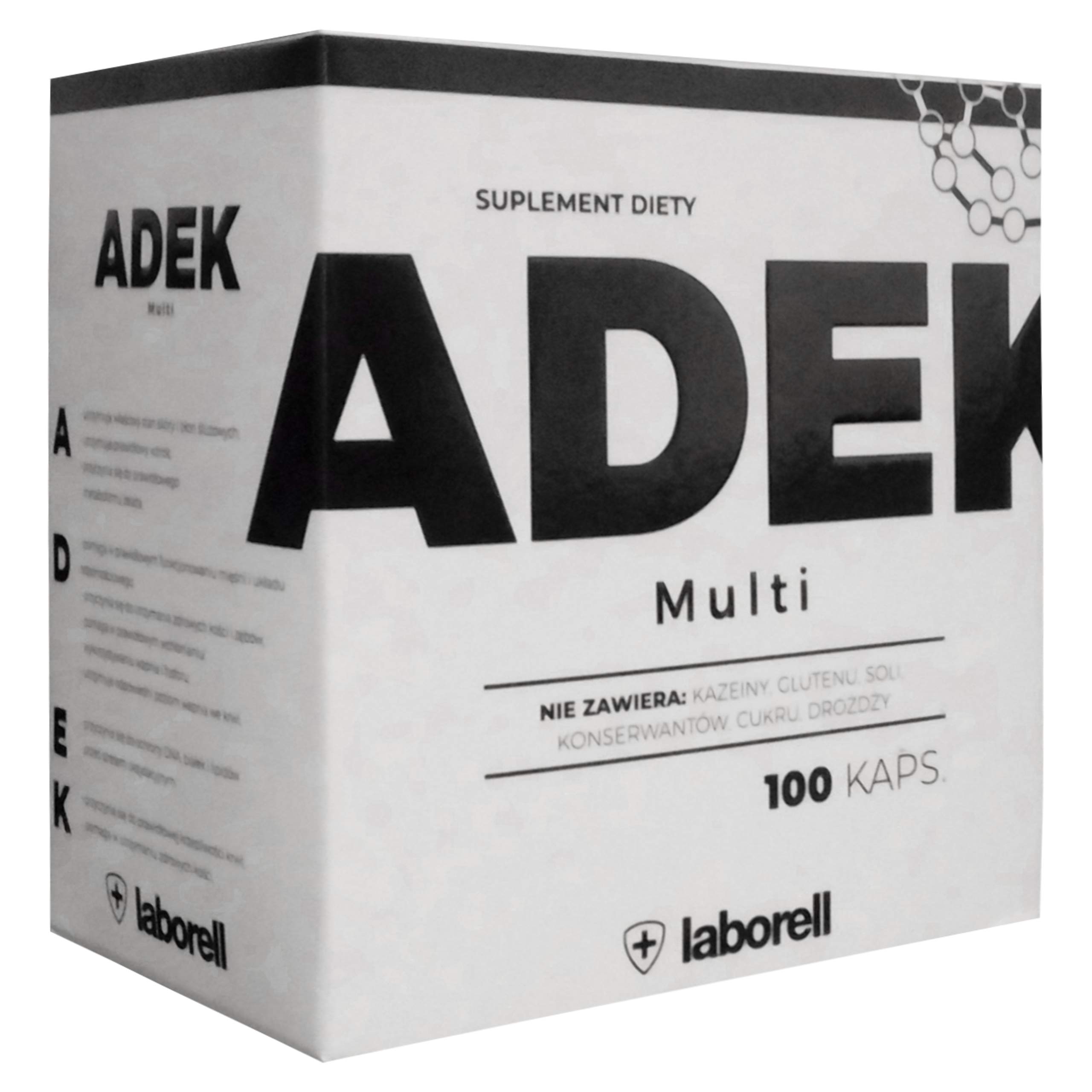 ADEK Multi 100 kapsułek witaminy A D E K kompleks bez kazeiny, glutenu, sól, cukieru, drożdży konserwantów, rozpuszczalne w tłuszczu, witaminy