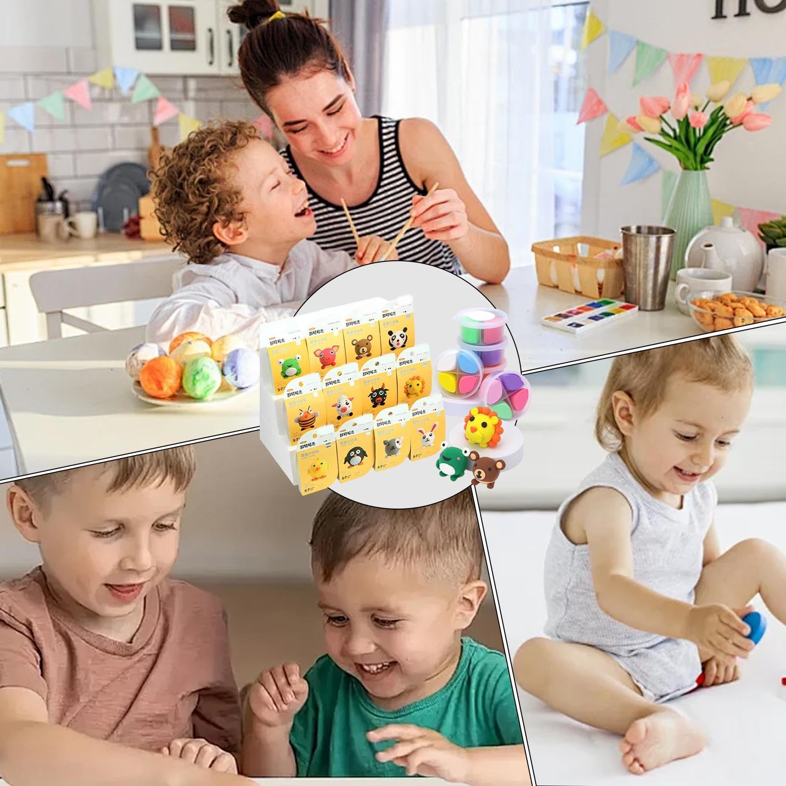 Kit de arcilla seca al aire, arcilla moldeadora para niños,Kit de modelado temático de mascotas/postres/dinosaurios para niños - Manualidades artísticas creativas, Kit de masilla de arcilla que rebota