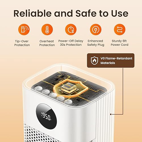 Miniatura 3 de BURLAN Calentador de espacio para uso en interiores, calentador eléctrico portátil para dormitorio, calentador eléctrico PTC de 1500 W con