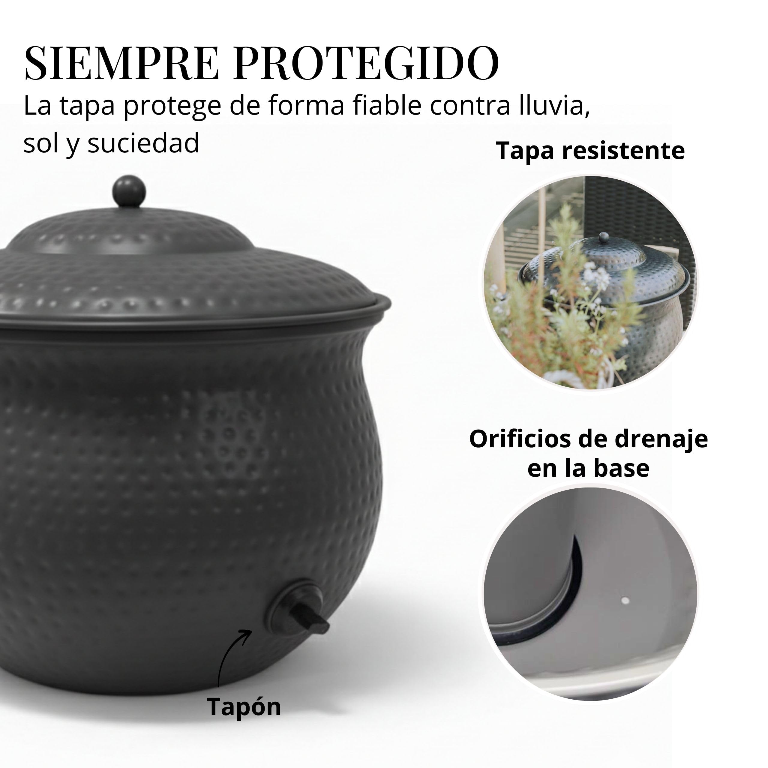 LIVLIG cubo para manguera con tapa, cubo para manguera de jardín, almacenamiento de manguera de hierro, color: antracita
