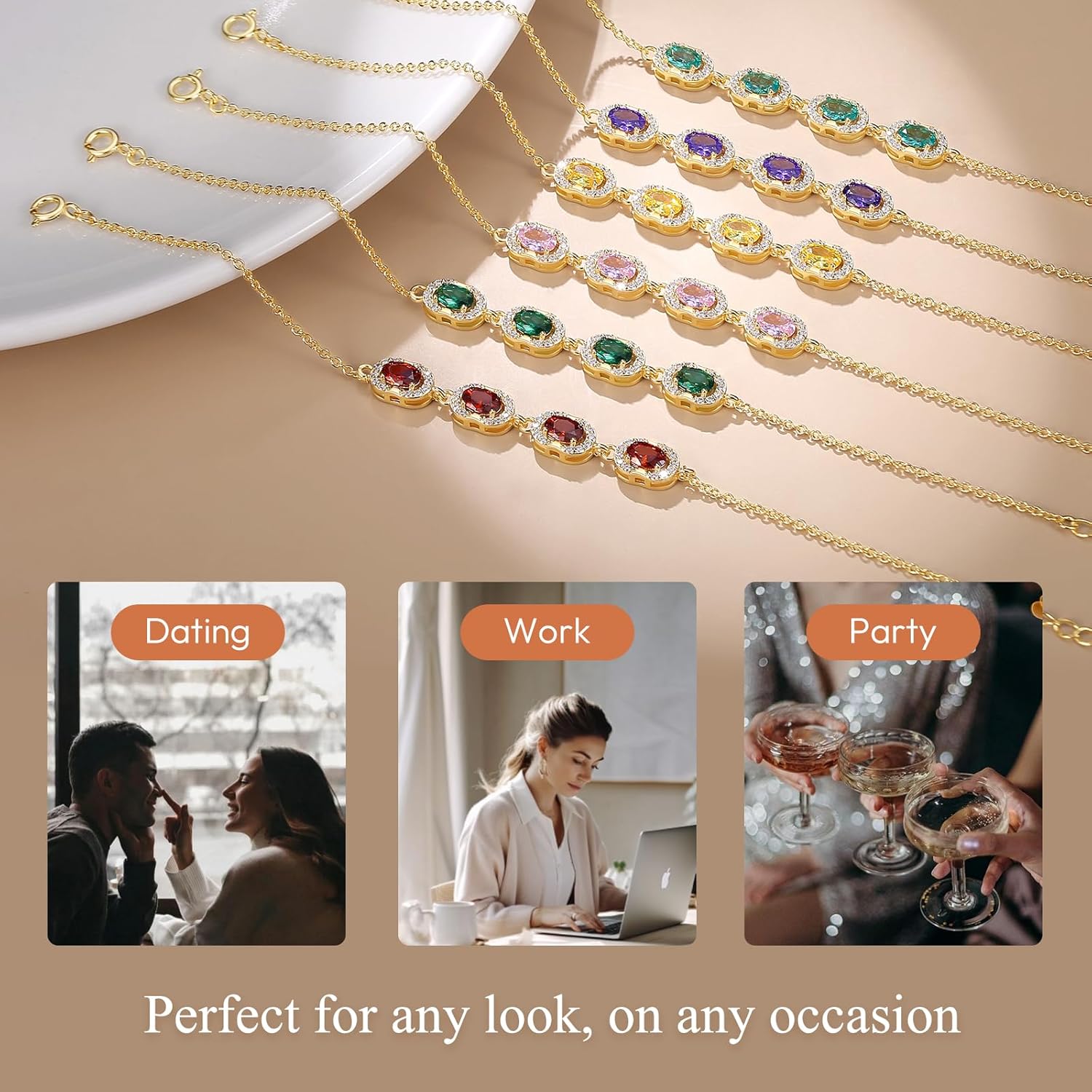 Birthstone Bracelets for Women, Gold Trendy Dainty Link Bracelet Jewelry Birthday Christmas Day Gifts for Women Girlfriend Friend Her Mom Wife - Image 6