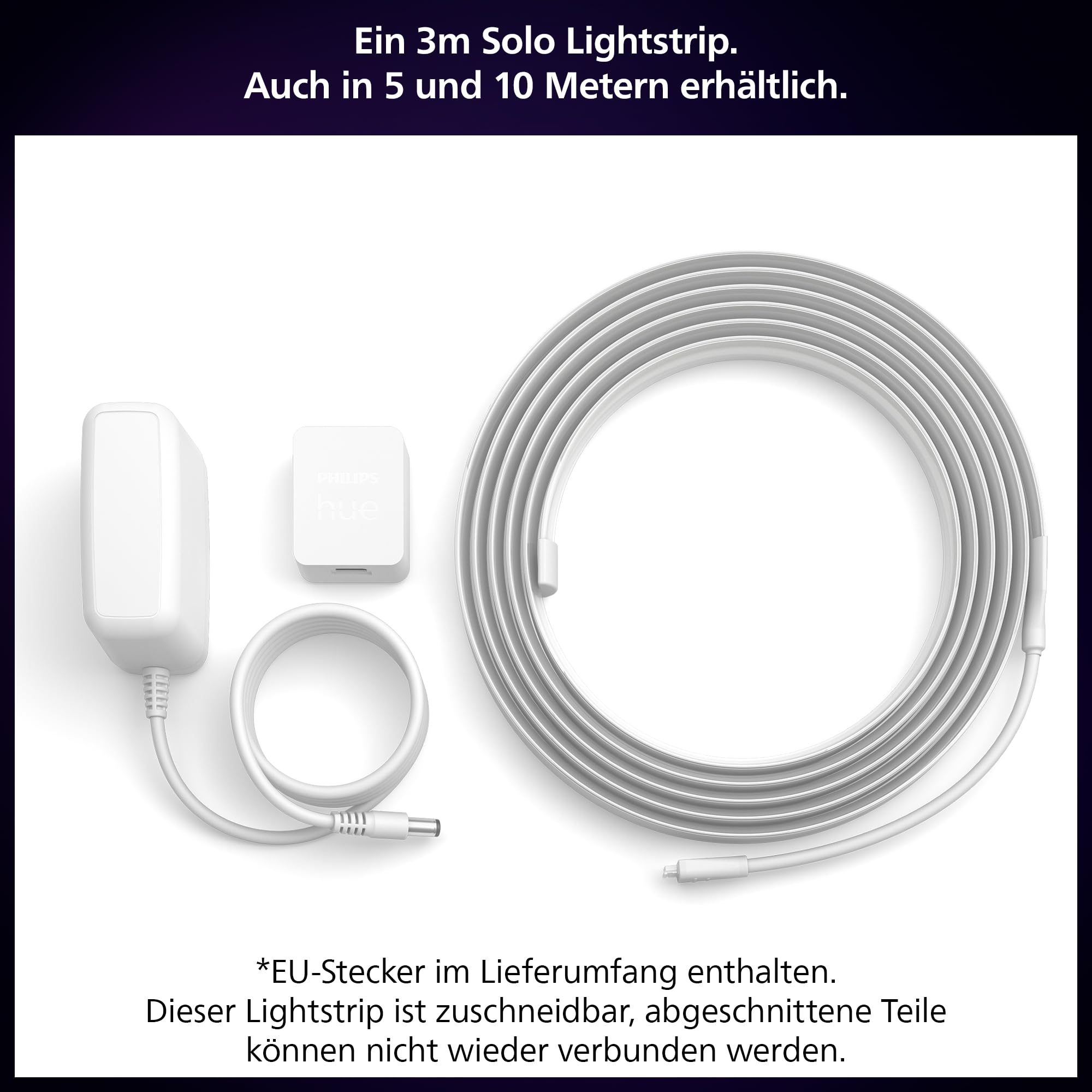 Philips Hue Smart LED Lightstrip Basis-Set 3m, 1er-Pack, kompatibel mit Alexa, Google Assistant, Apple HomeKit