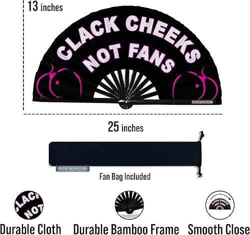 Miniatura 10 de Rave Wearhouse Rave Fan - Ventilador de mano plegable de bambú grande con brillo UV para hombresmujeres, fanáticos para EDM, festival de música,