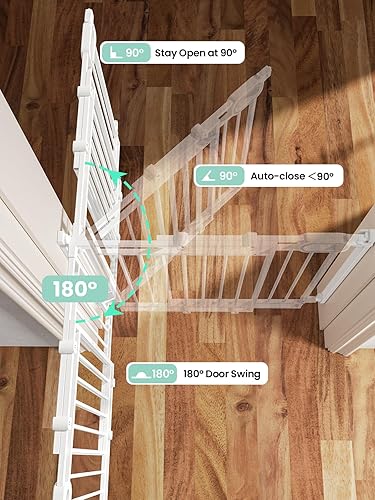 Miniatura 7 de Grownsy Puerta de bebé para escaleras, sin barra inferior, ancho ajustable de 29.8 a 43.5 pulgadas para niños y mascotas, puerta para perros con