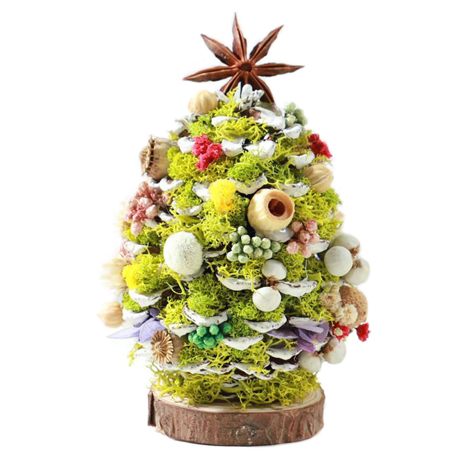 Wooden Tree Decorations DIY Set, Miniature Christmas Tree Pine Cones, Mini Christmas Tree Decorations for Crafting, Desktop Xmas Trees Sprays Snow Covered Wood Elf Small Gift Home Desk Decor (Moss)