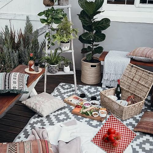 Miniatura 7 de 100 hojas de papel encerado en seco a cuadros rojos y blancos, forros de papel resistentes a la grasa, revestimientos para cestas (11.5 x 11.5