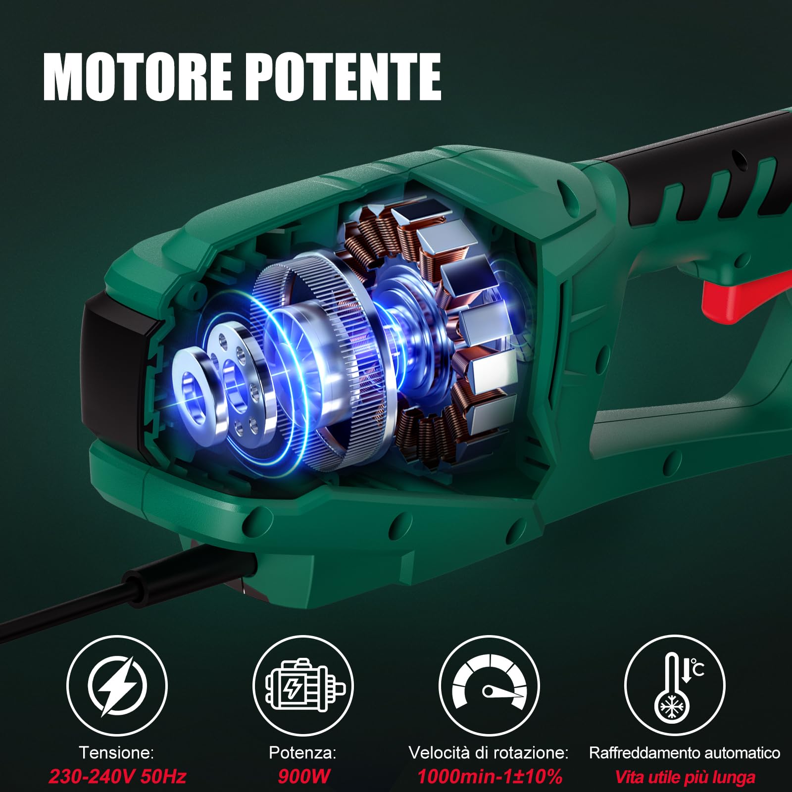 HYCHIKA Troncarami telescopici leggeri, Tagliasiepi Telescopico Elettrico 900W, Tagliasiepe Elettrico, Taglia Siepe Telescopica, Allungabile 200-250 cm, Lame Dual Action,