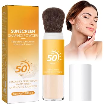 Mineral Sun Protection Powder SPF 50 Sunscreen Setting Powder with Brush Mineral Powder Make-Up Waterproof Oil Controlling Natural Matte Finish for All Skin Types 8 g