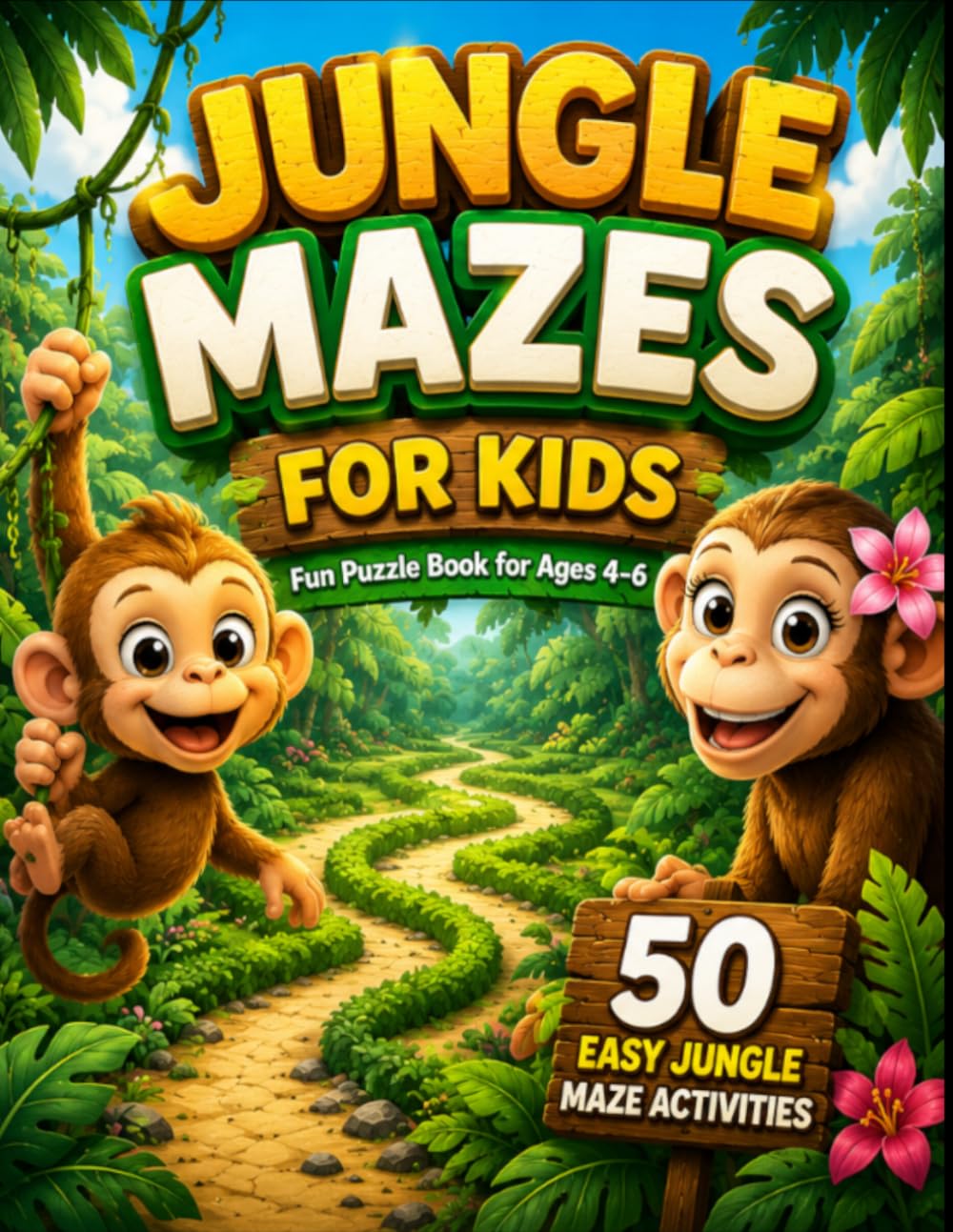 Help the Baby Monkey Find Its Mom!: Jungle Mazes for Kids Ages 4–6 with 50 Fun and Easy Maze Adventures: A Fun Jungle Puzzle Book with Cute Animals, ... Activities (Jungle Adventure Mazes)
