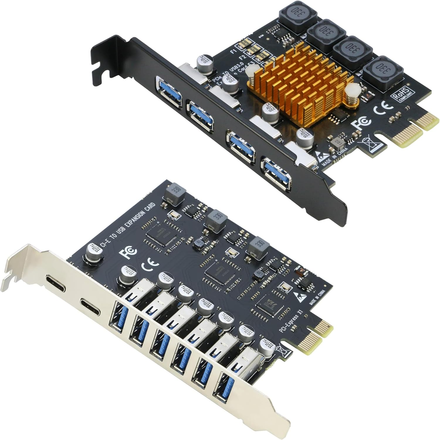 RIITOP PCIe to 6X USB 3.0 + 2X USB C Card and PCIe to USB 3.0 4Port Card