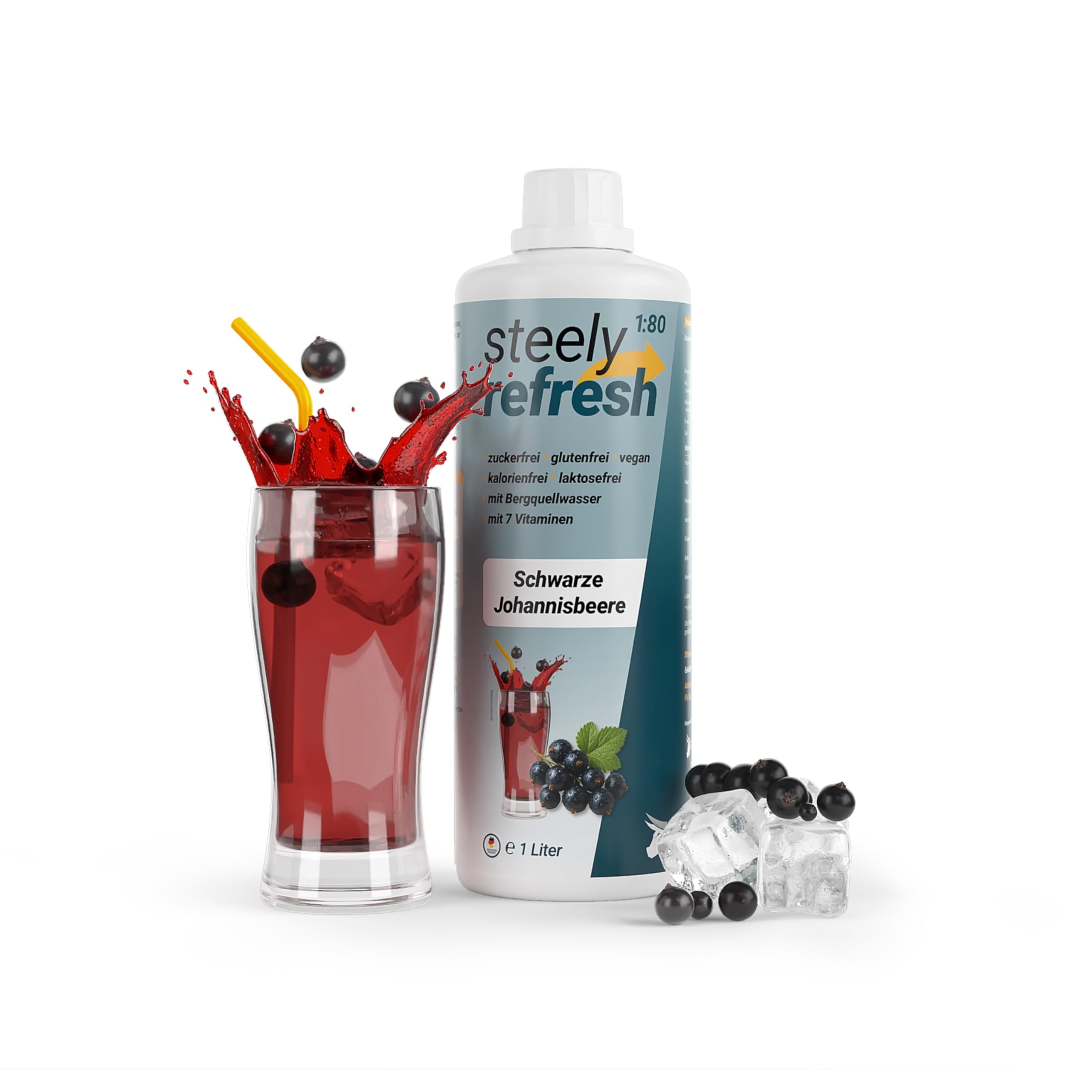 STEELY SPORTS Sirup zuckerfrei mit Vitaminen | SteelyRefresh 1 Liter Flasche - Getränkesirup | für bis zu 80L Fertiggetränk | Sportgetränk (Schwarze Traube)