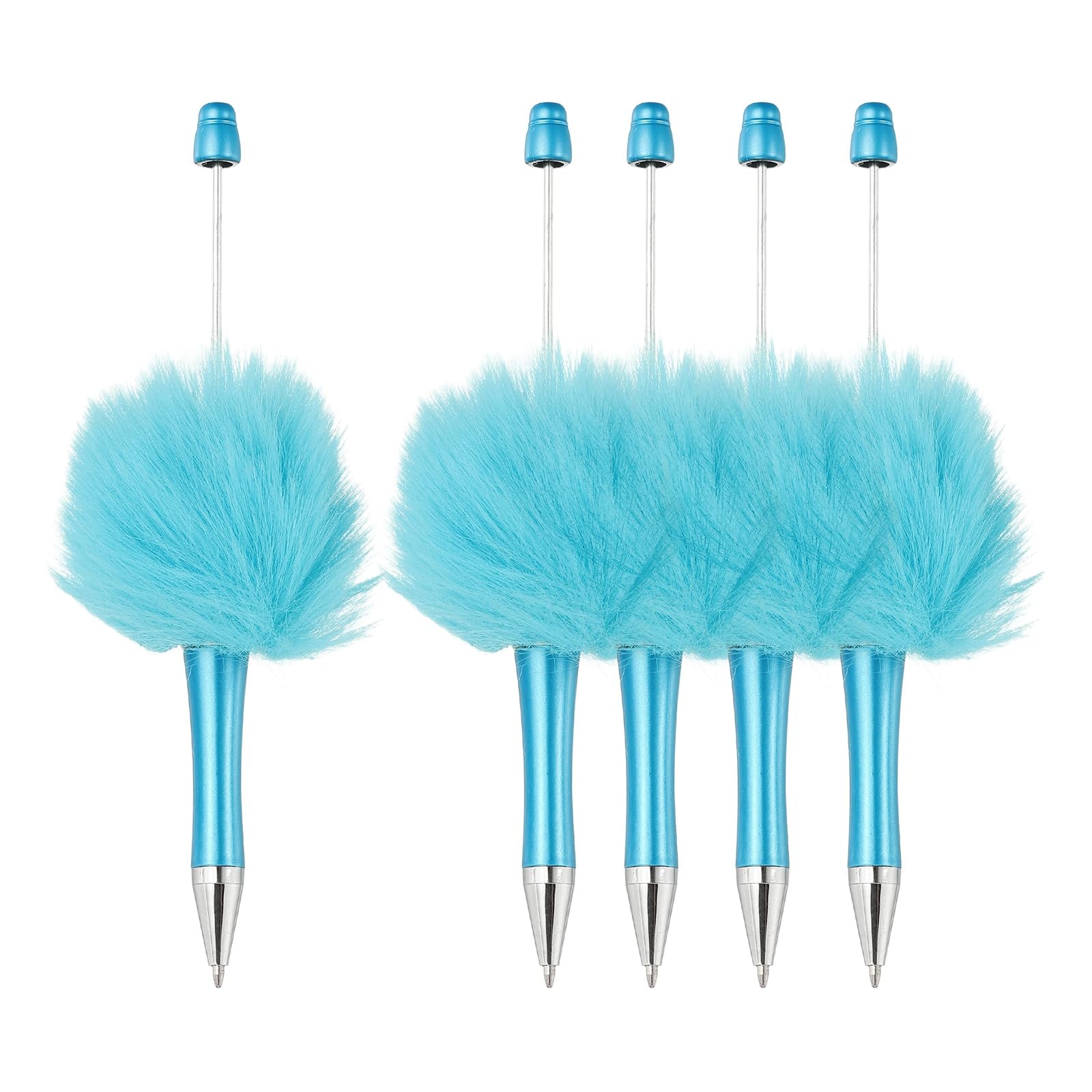 PATIKIL Fluffy Beadable Pens, Plush Fuzzy Plastic Bead Pen Bead Ballpoint for DIY Gift Writing Office Supplies - 5 Pcs (Light Blue)
