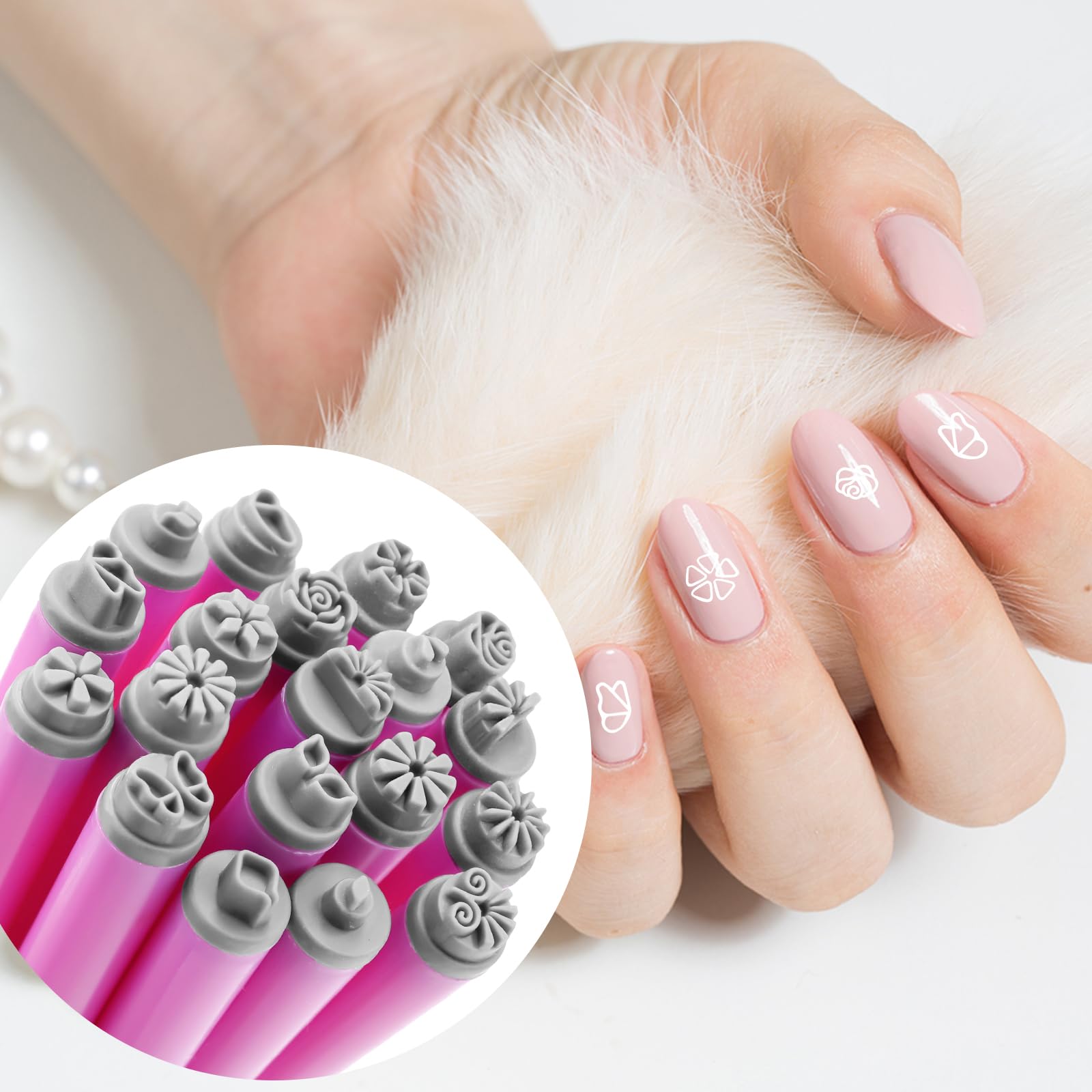 19pcs Stylos Tampons pour Ongles, Outils Tampons Ongles pour Femmes Divers Motifs Papillon Flocon Neige Fleur Stylo Tampon Ongles Outil Pointillage Ongles Accessoires Ongles Bricolage Maison