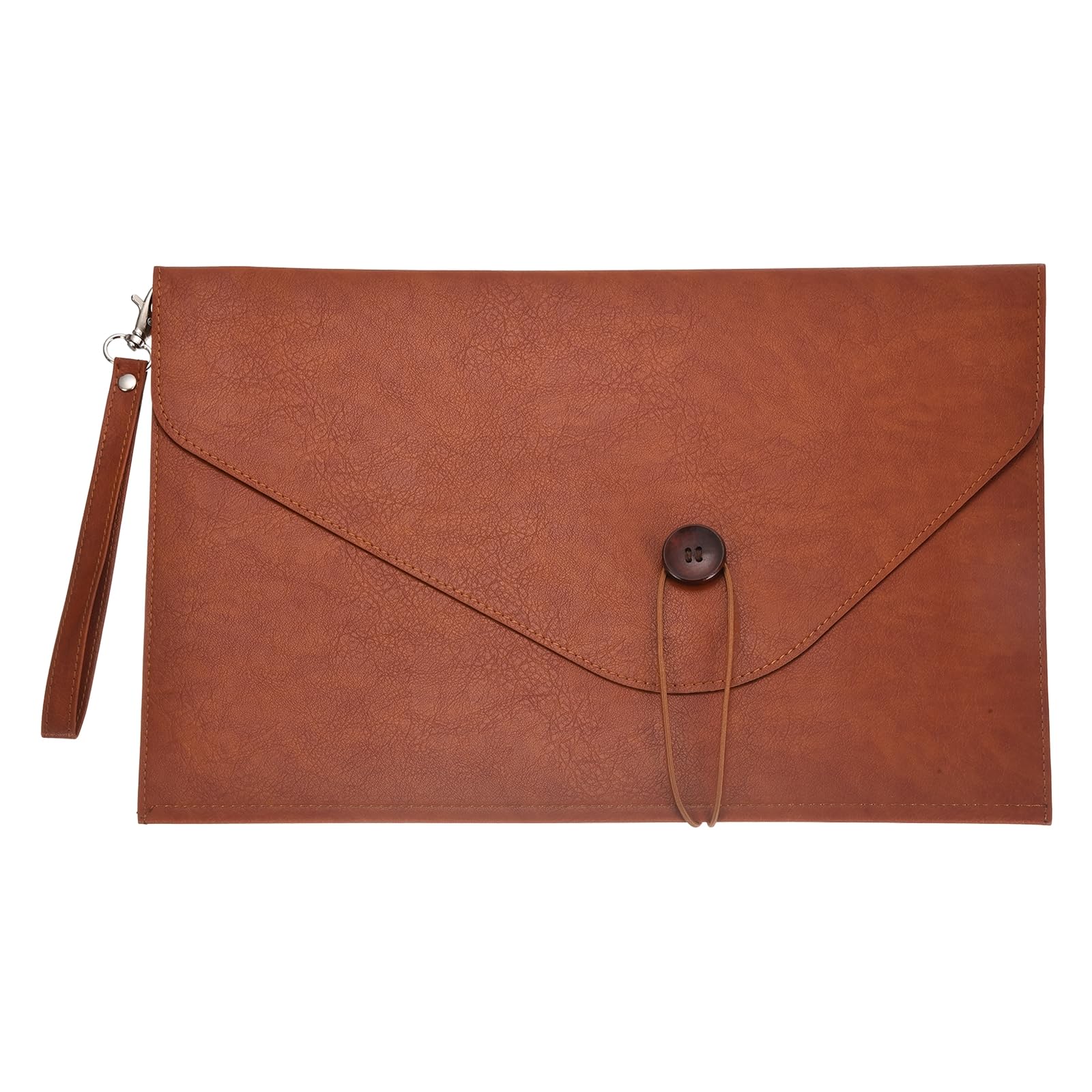 PATIKIL PU Leather A4 File Folder, 13.9x9.7 Waterproof Envelope Document Holder Portfolio Folder Case Organizer with Pen Holder and Handle for Office Home Men Women Gift, Brown