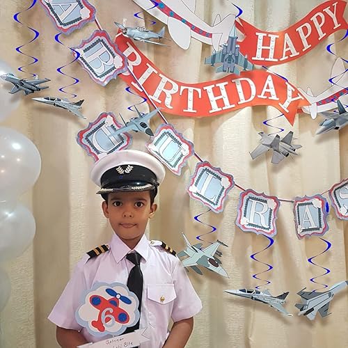 Miniatura 7 de Decoraciones de fiesta de remolinos colgantes de la fuerza aérea, pistola de avión, piloto, suministros de fiesta de cumpleaños, avión, combate,