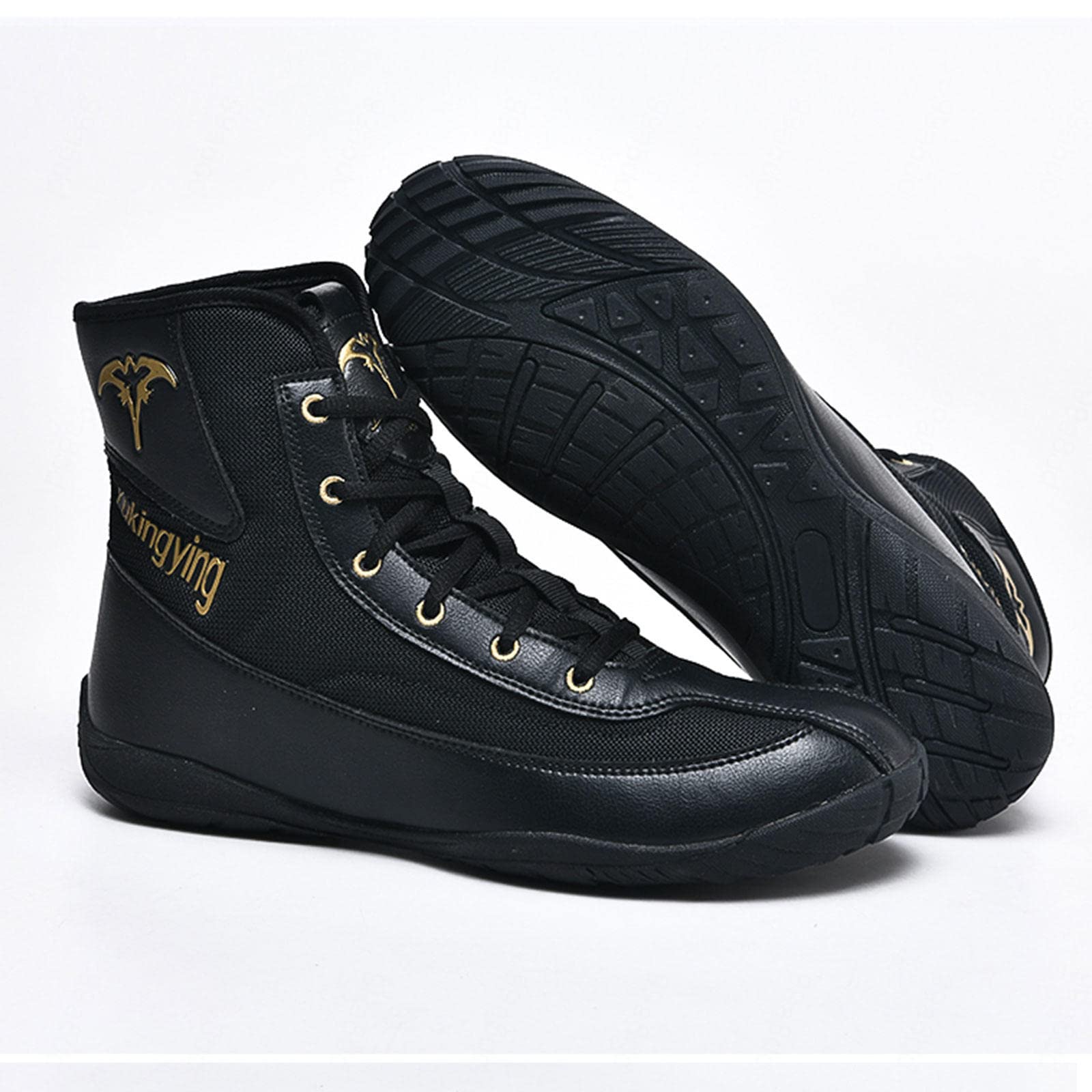 Męskie obuwie bokserskie, trampki, wysokie buty bokserskie, męskie buty bokserskie, gumowa podeszwa, buty do walki, buty treningowe dla mężczyzn, czarne, rozmiar 39