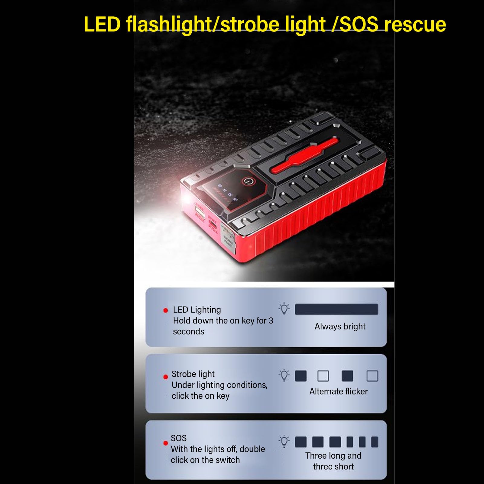 12V samochodowy starter akumulatorów samochodowych, 20000mAh LED Wyświetlacz akumulatorów samochodowych 1500A Szczyt Przenośny awaryjny skok box z latarką dla ciężarowych Quadów