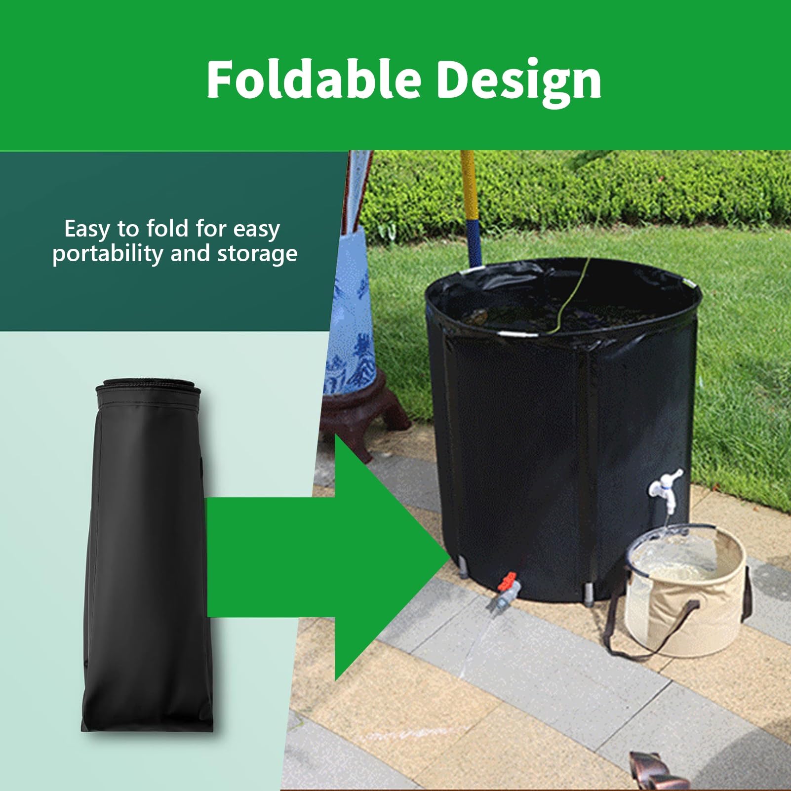 Barril de lluvia plegable Tanque de agua de gran capacidad Contenedor de almacenamiento Colector de agua de lluvia para jardín con tubería de agua de 2,5 m para almacenamiento de agua (Size :