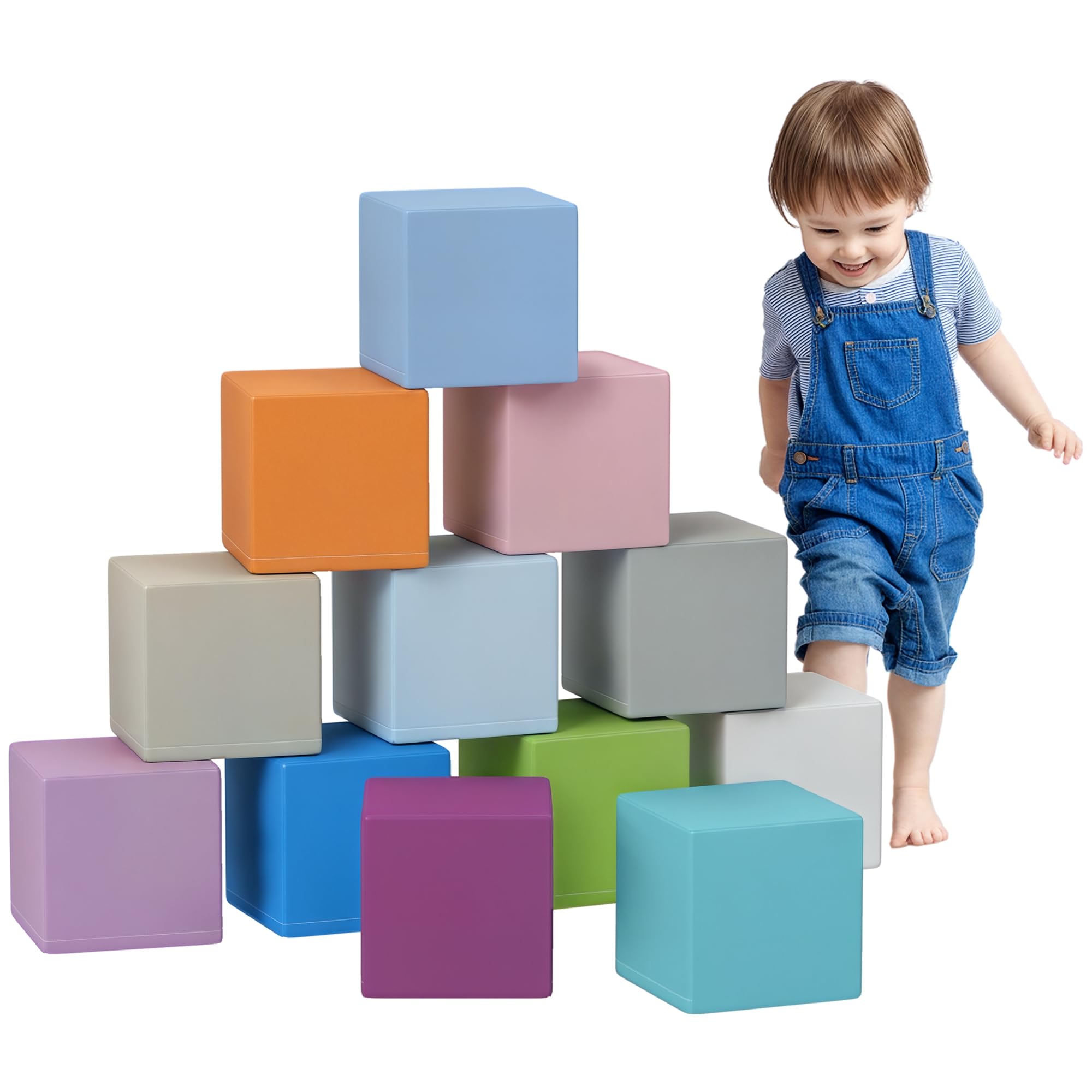 HOMCOM 12 Piece Soft Play Foam Blocks Toy Building Stacking Compliant Learning Toys for Toddler Baby Kids Preschool Blue — image 1
