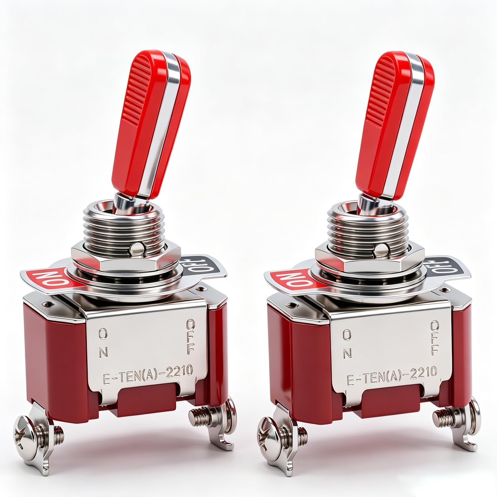 Twidec/2Pcs Heavy Duty Rocker Toggle Switch 16A 250V SPST 2 Position 2 Pin ON/Off Switch with Red PC Wear-Resistant Handle, 2 Years Warranty TEN-A-2210RR-A101