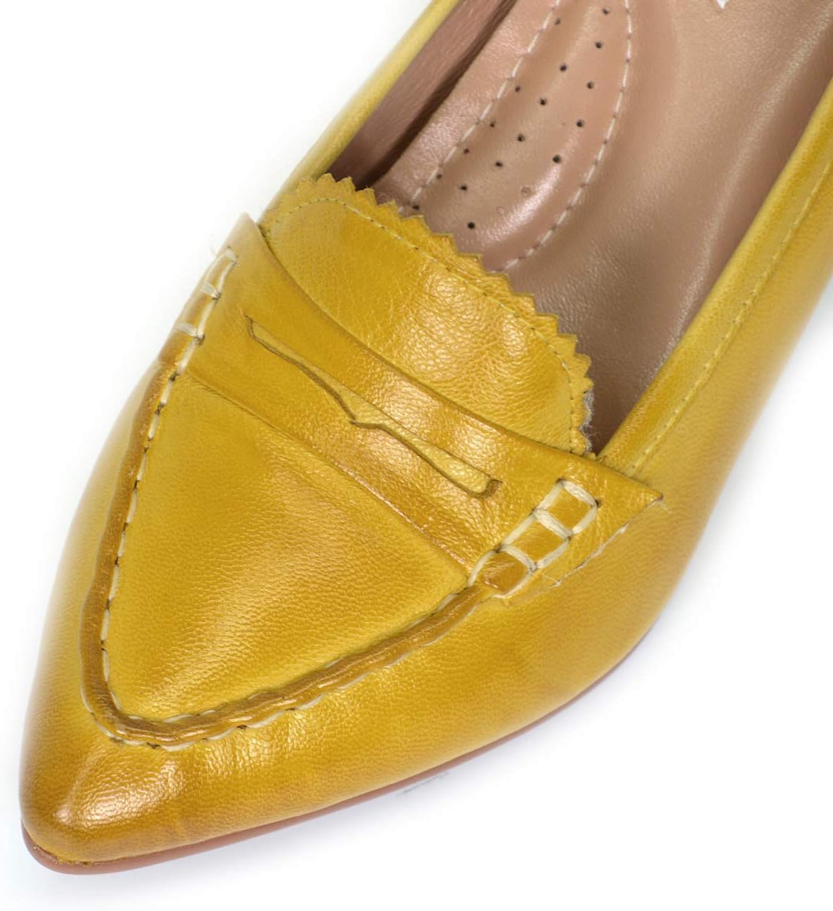 Mona flying Women's Leather Pump Med Heel Pointed Toe Office Dress Shoes for Ladies - Image 4