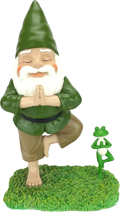 GlitZGlam Zen Gnome Figurine - 9 Inch Meditation Garden Statue With Frog For Fairy Gardens