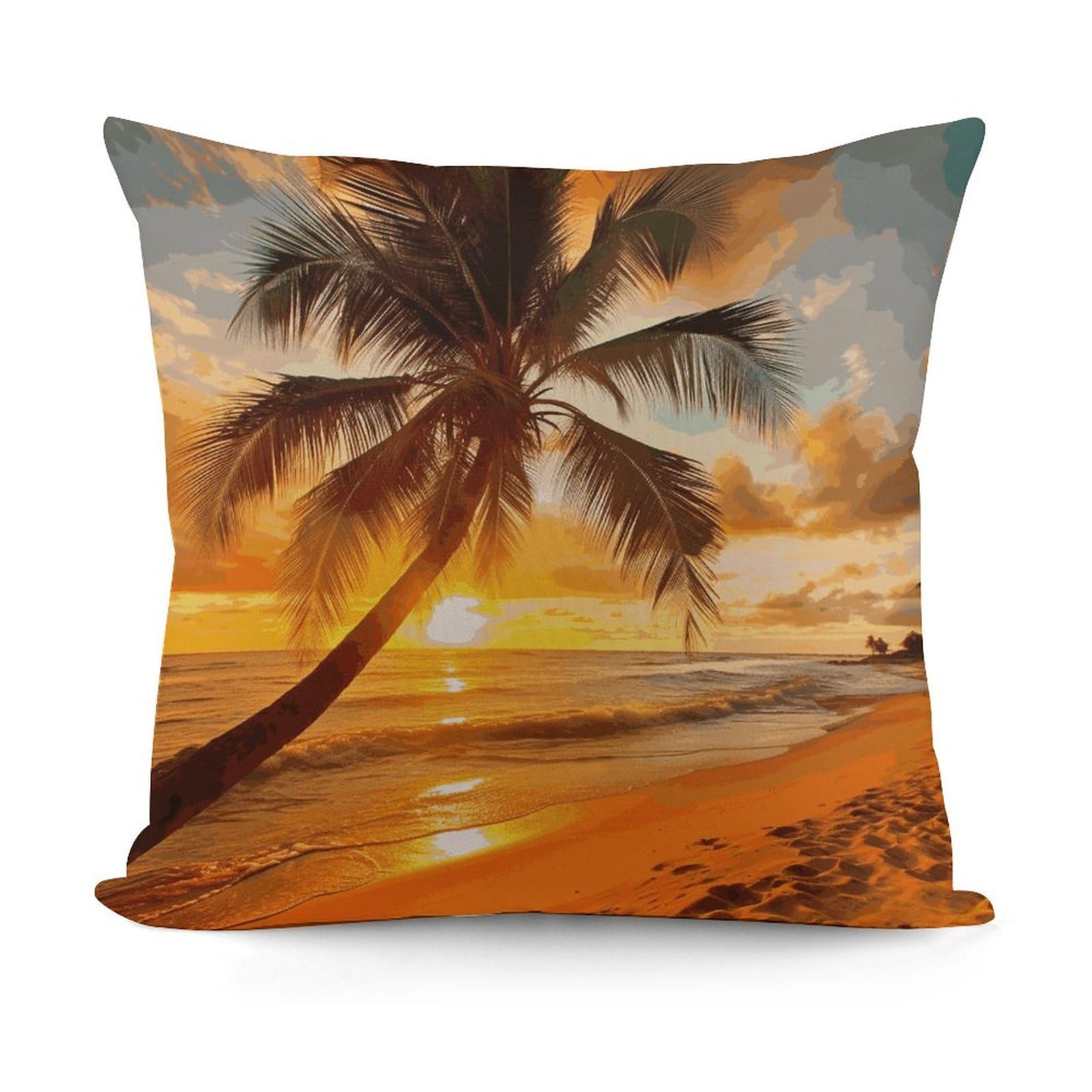 VstaDank Tropical Beach Palm Tree Sunset Throw Pillow Covers 18x18 Inch Soft Couch Home Decor Cushion Cover Comfortable Plush Square Cushion Case Farmhouse Decorative Pillowcase for Living Couch